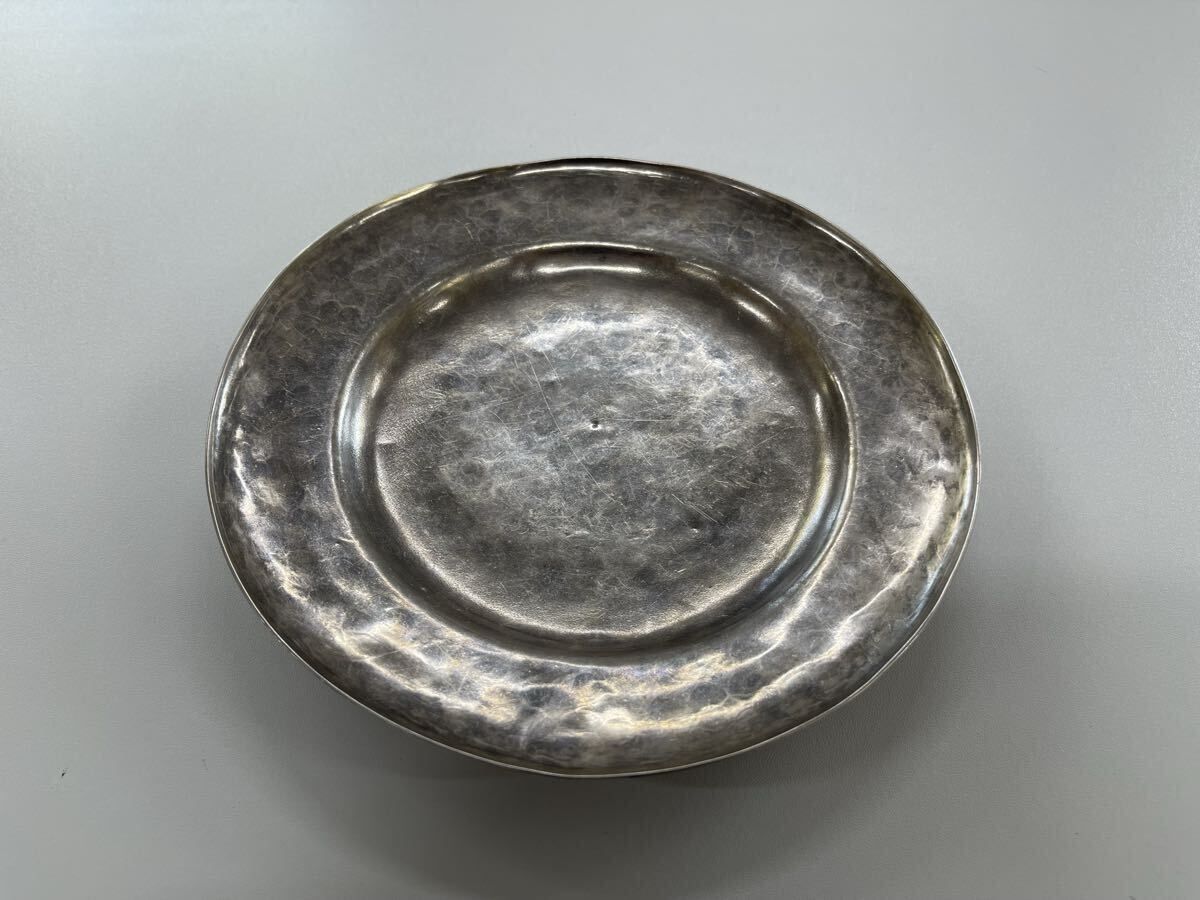 【1Li-30】中川浄益 銀 ？ 錫 ？ 素材不明 浄益造 刻印あり 重量 約145g 幅 約20.3㎝ 茶器 茶道具 菓子器 トレイ アンティーク 現状品 