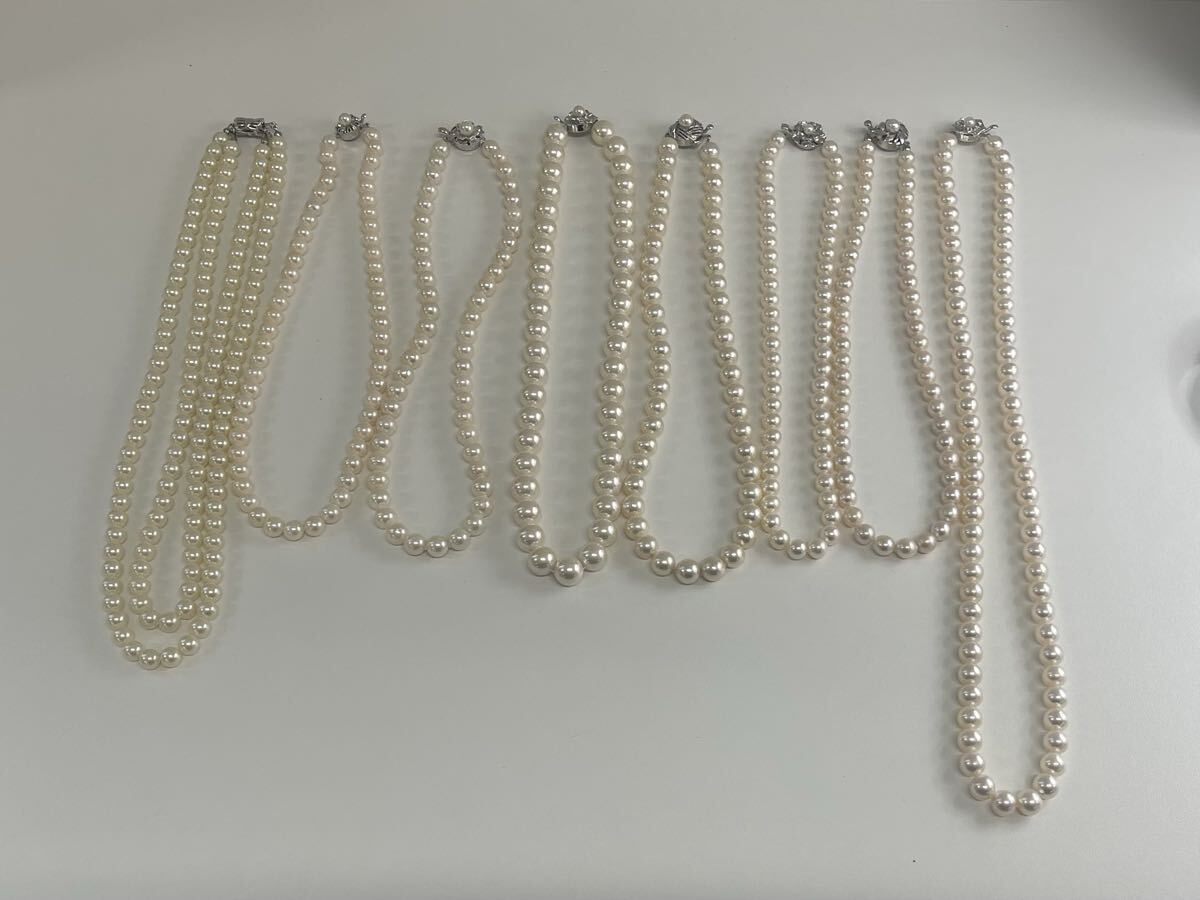 【12Li-22】SVパール まとめ 真珠 パール ロング ネックレス 8点 留め具 SILVER 925 SV 刻印 アクセサリー 総重量約352g 現状品 