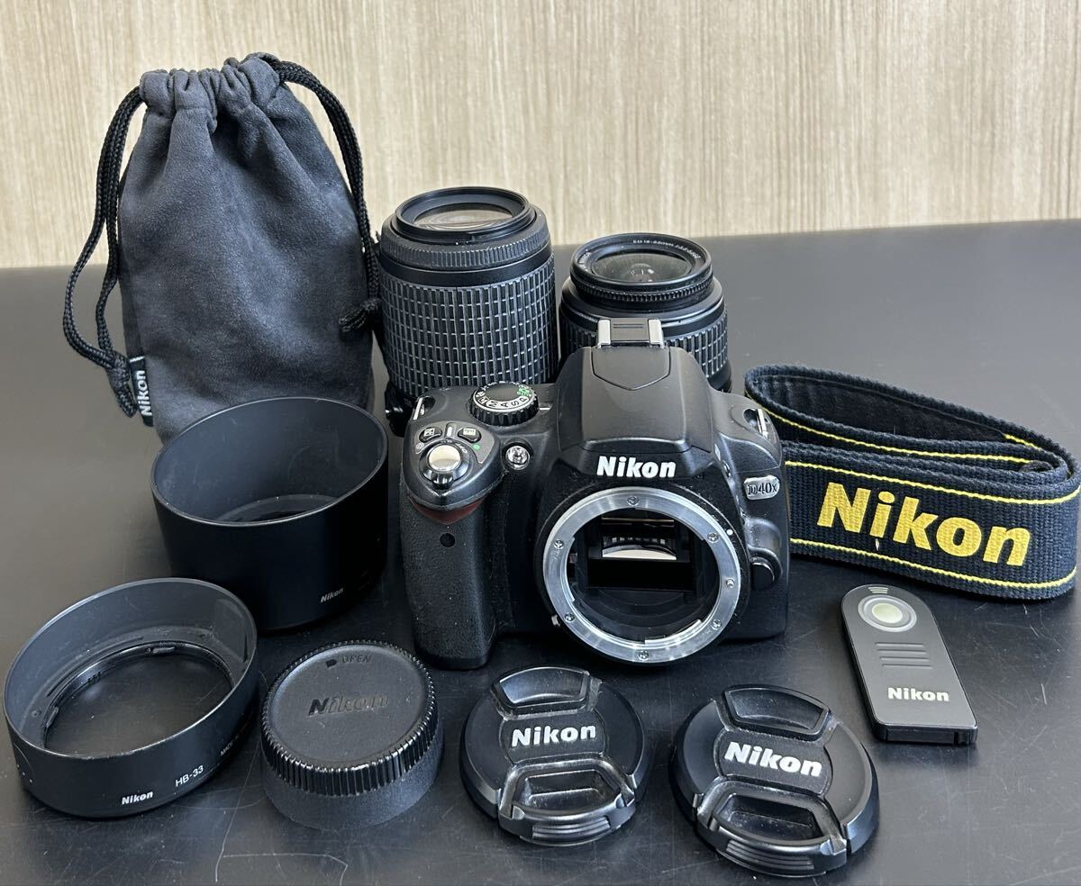 【6Li-3】Nikon ニコン D40X レンズ2本 一眼レフカメラ レンズ AF-S DX NIKKOR ED 18-55mm F3.5-5.6GⅡ 55-200mm F1-4-5.6 G 現状品