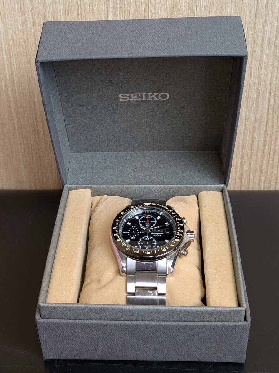 【12Li-24】SEIKO セイコ- 7T62-0ER0 クロノグラフ 箱付き ブラック文字盤 ブランド腕時計 腕時計 現状品