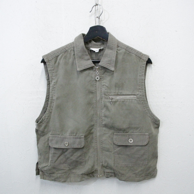 a546 2000年代製 JONESNEWYORK レディース コットンベスト■00s 表記Mサイズ グリーン レーヨン フルジップ 古着 トップス 激安