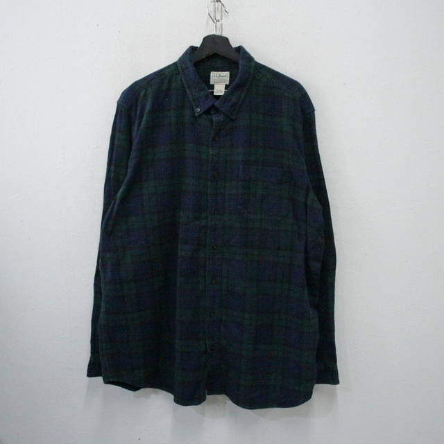 C316 2000年代製 L.L.Bean エルエルビーン ボタンダウン 長袖ネルシャツ チェック■00s 表記XLサイズ ネイビー 紺 アメカジ 古着 古着卸 