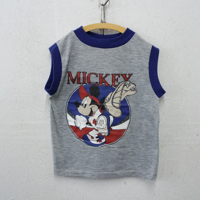 KD112 子供服 KIDS キッズ 80sビンテージ SPORTSPIRIT ノースリーブTシャツ USA製■1980年代製 表記7サイズ グレー ミッキーマウス
