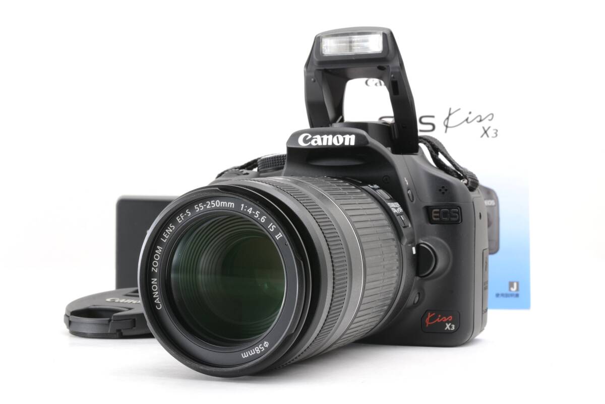 管WW1968 シャッター回数 1648回 動作品 キャノン Canon EOS Kiss X3 レンズ EF-S 55-250mm f4-5.6 デジタル一眼カメラ 取説 充電器付 