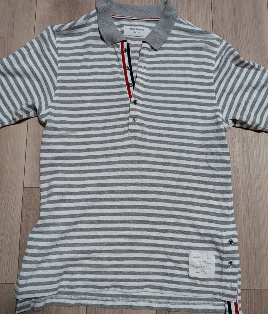 トムブラウンTHOM BROWNE 半袖ボーダーポロシャツ