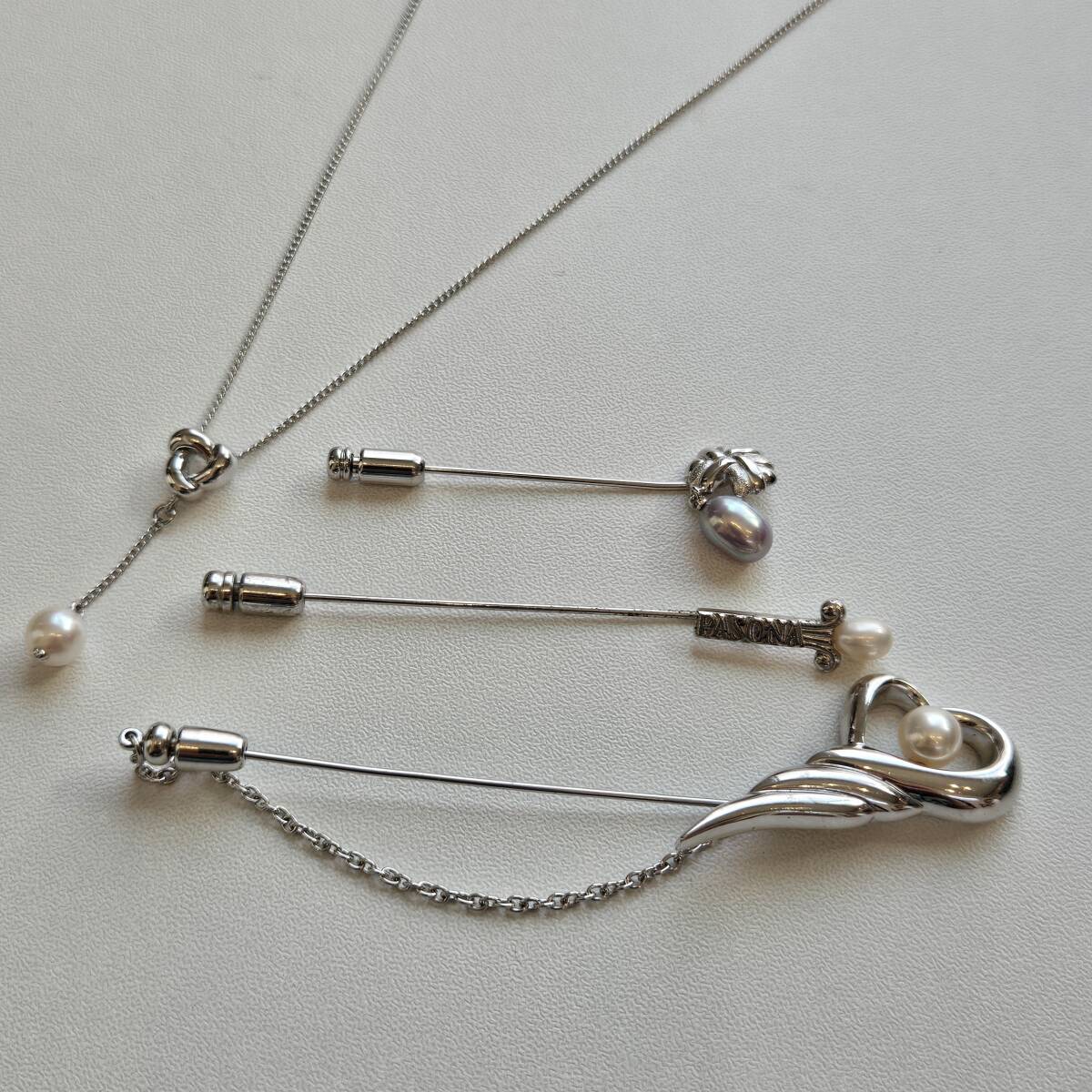 TASAKI タサキ 田崎真珠 パール ネックレス ブローチ S刻印 4点まとめセット シルバー アクセサリー m080202