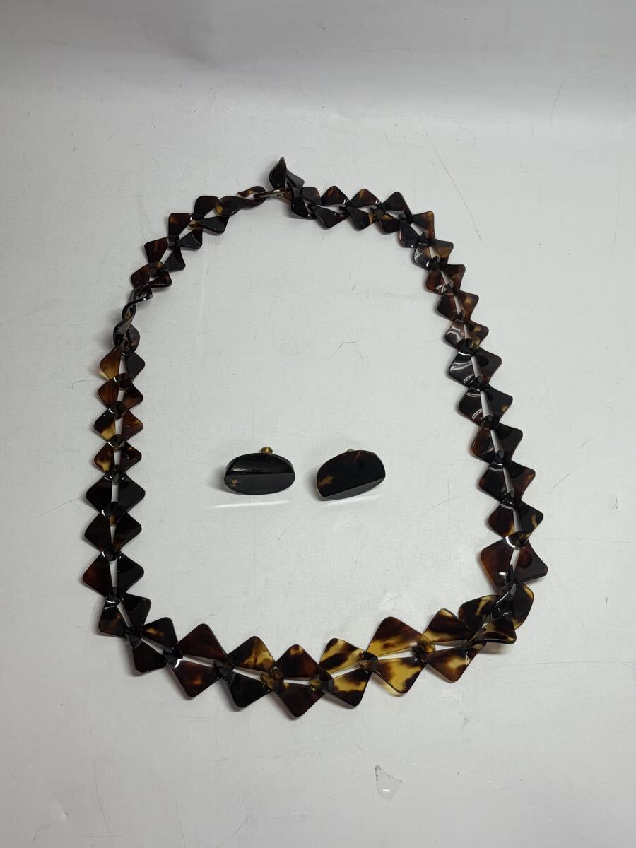 べっ甲 ネックレス イヤリング セット ヴィンテージ アクセサリー