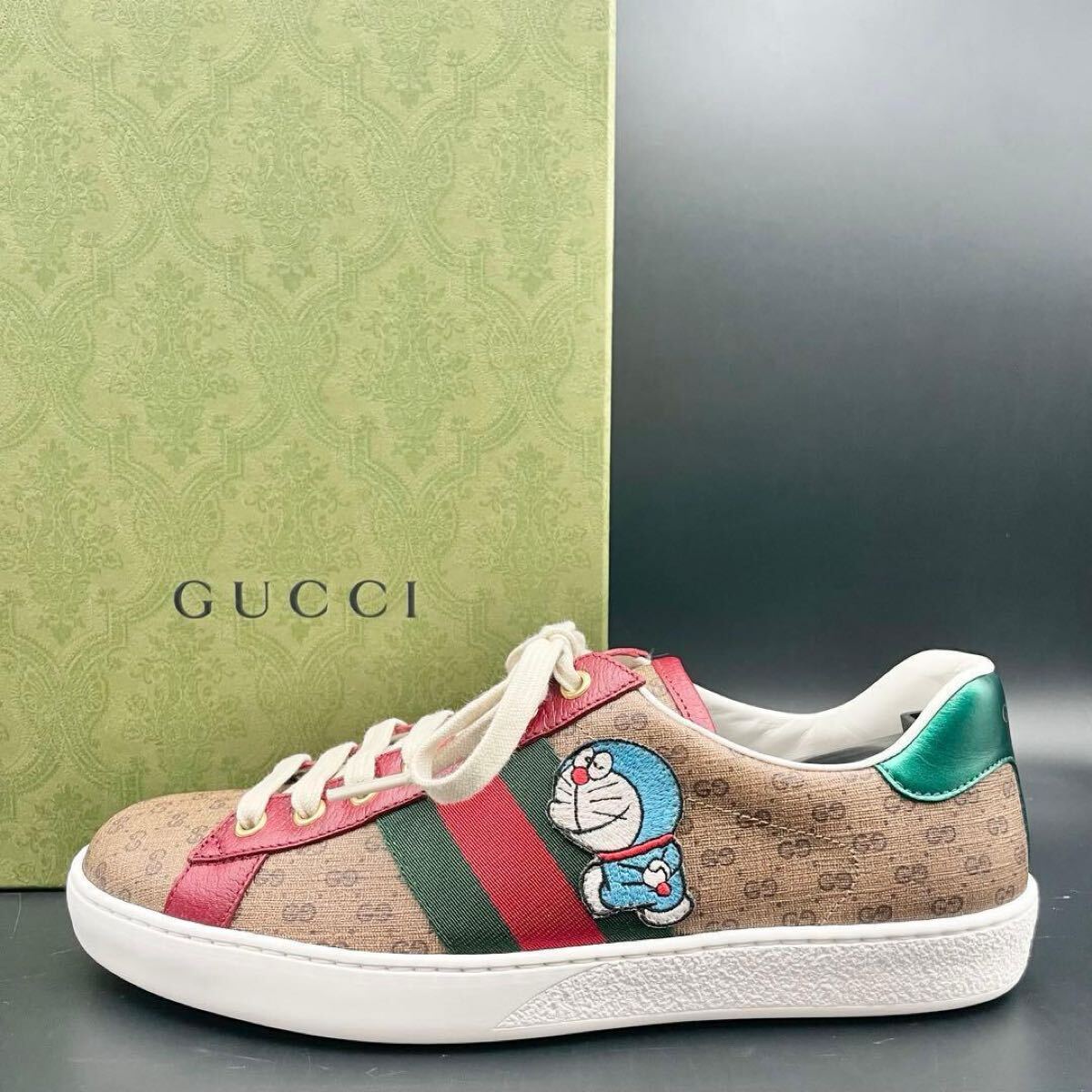 1円【新品】GUCCI グッチ Doraemon ドラえもん コラボスニーカー シューズ 靴 GGスプリーム シェリーライン レザー メンズ 茶色 25.5cm相当