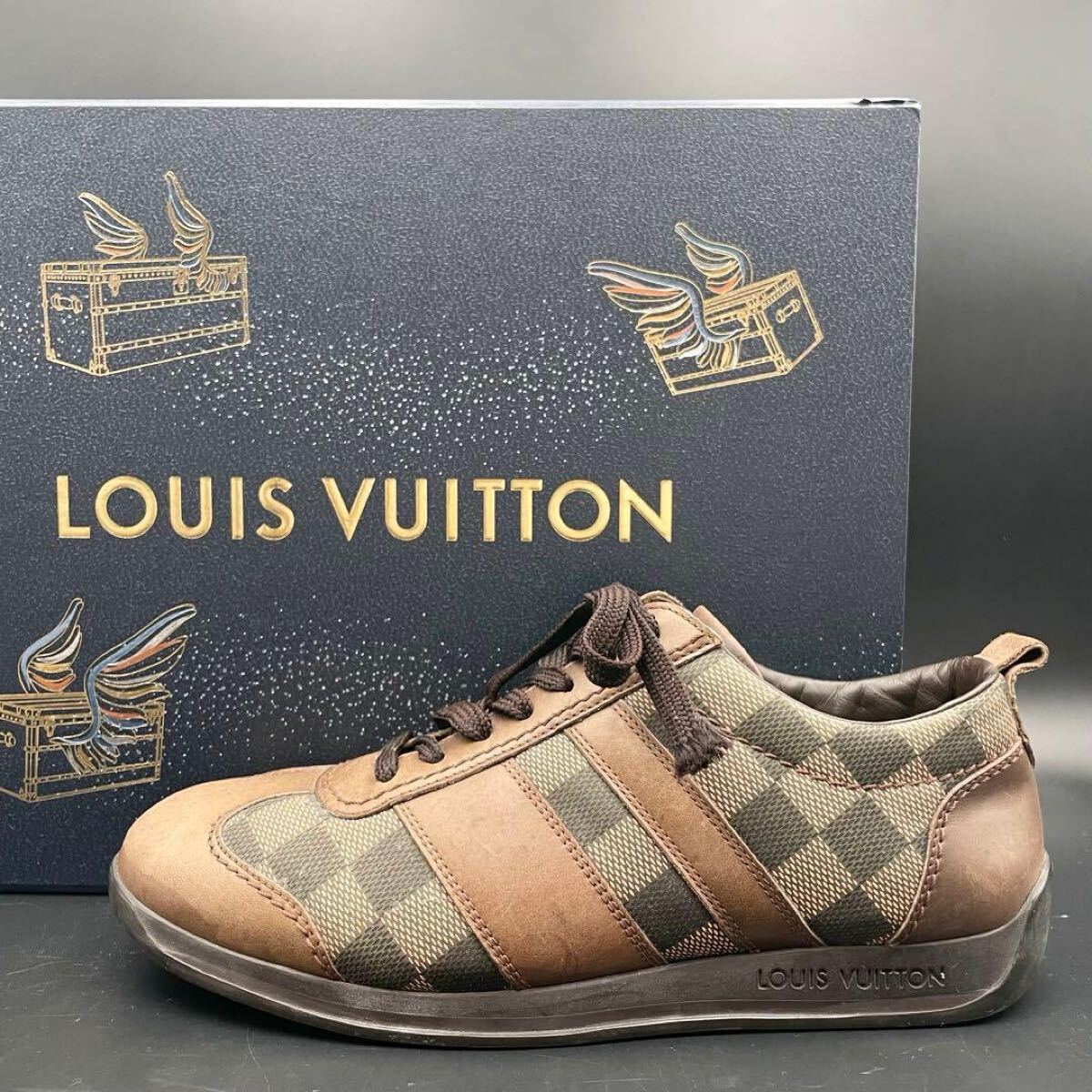 1円【王者の風格】LOUIS VUITTON ルイヴィトン ダミエグラフィット スニーカー メンズ ダミエ レザー シューズ 靴 ブラウン 茶色 25cm相当