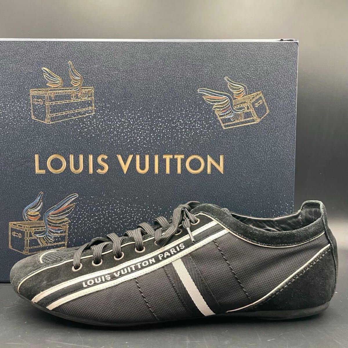1円【美品】LOUIS VUITTON ルイヴィトン ジャーマントレーナー メンズ サイドライン ロゴ ローカット スニーカー シューズ 靴 27.5cm相当