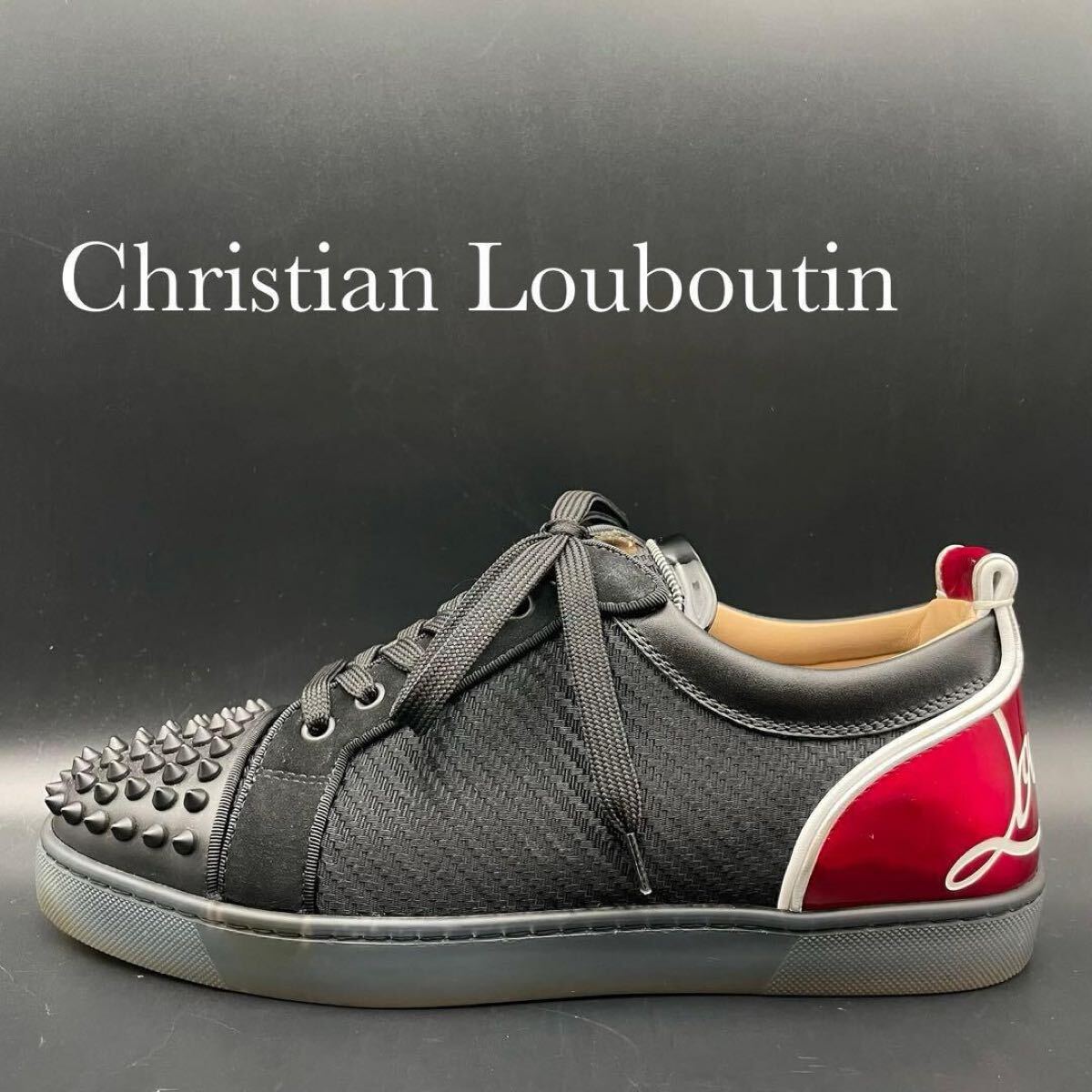 1円【極美品】Christian Louboutin クリスチャンルブタン スニーカー スパイク メンズ レザー ブラック 黒 シューズ 靴 サイズ26cm相当