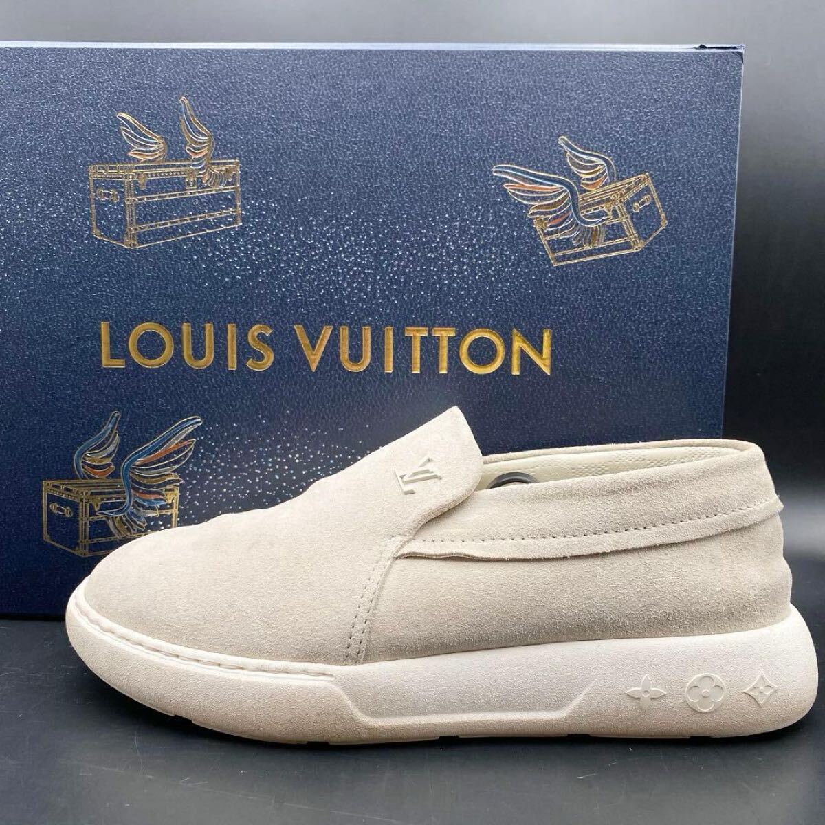 1円【美品 24年製】LOUIS VUITTON ルイヴィトン パシフィック ローファー スリッポン LV金具 ダミエグラフィット シューズ 靴 25.5cm相当