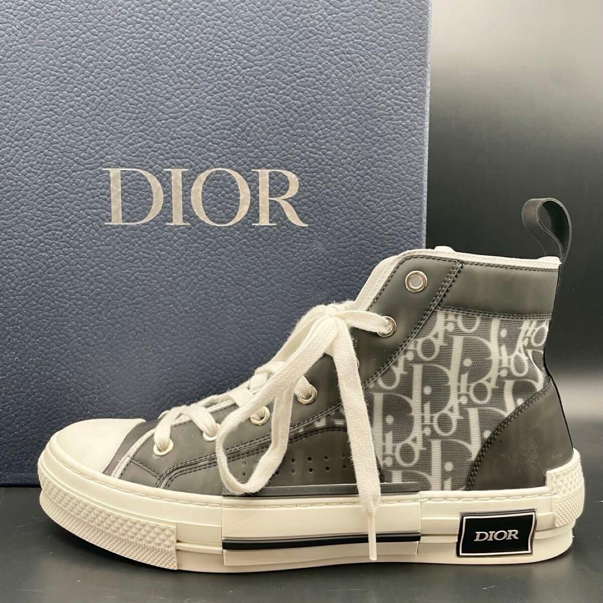 1円【極美品】Dior ディオール ハイカットスニーカー B23 オブリーク トロッター ロゴ ファブリック メンズ グレー 灰色 シューズ 25cm相当