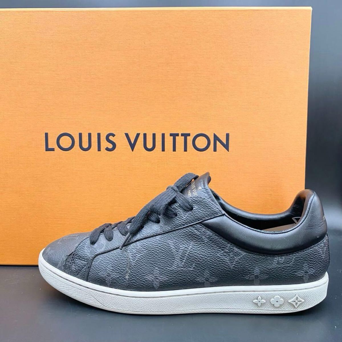 1円【王者の風格】LOUIS VUITTON ルイヴィトン ルクセンブルグ スニーカー モノグラム メンズ レザー ブラック 黒 シューズ 靴 25cm相当