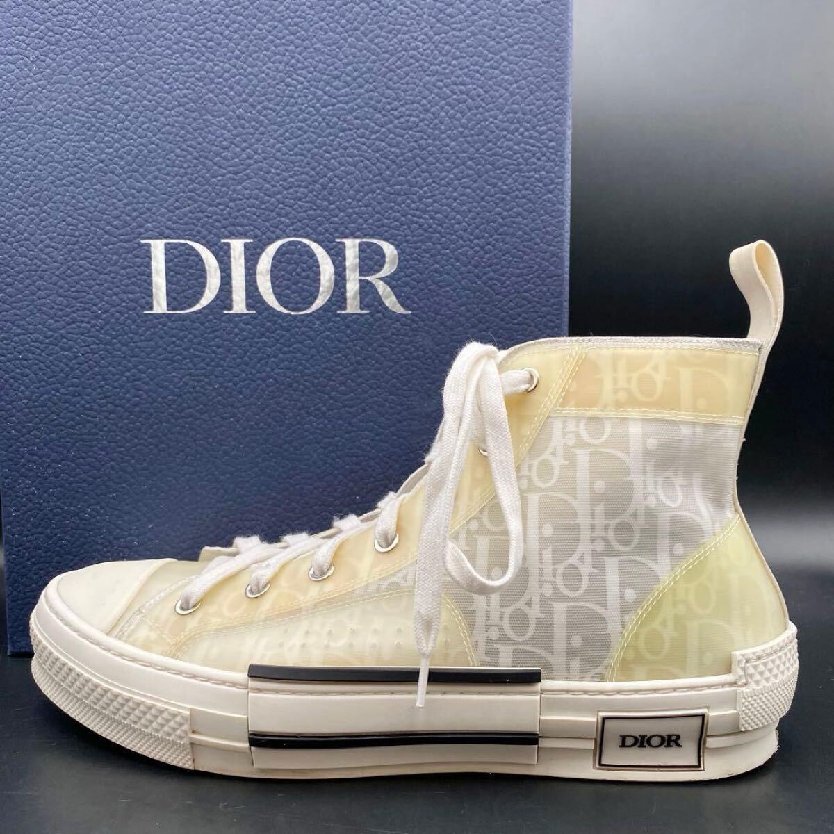 1円【美品】Dior ディオール ハイカットスニーカー B23 オブリーク トロッター ロゴ ファブリック メンズ グレー イエロー 靴 27cm相当