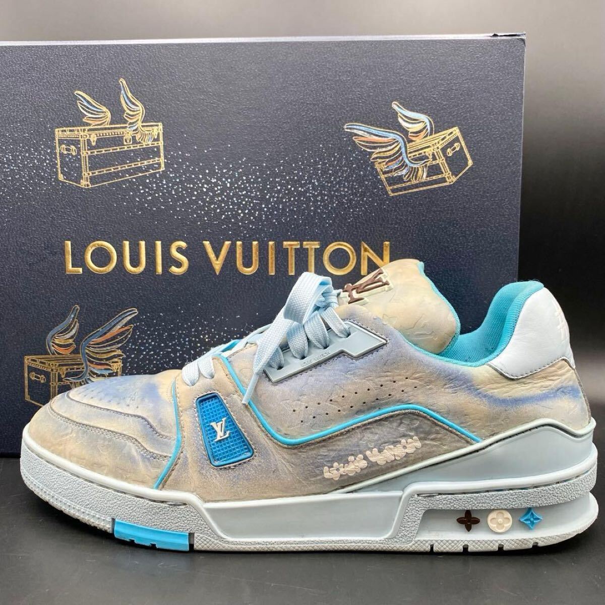 1円【美品 25年製】LOUIS VUITTON ルイヴィトン LVトレイナー ライン スニーカー モノグラム ウォーター マリン タイラー メンズ 28cm相当