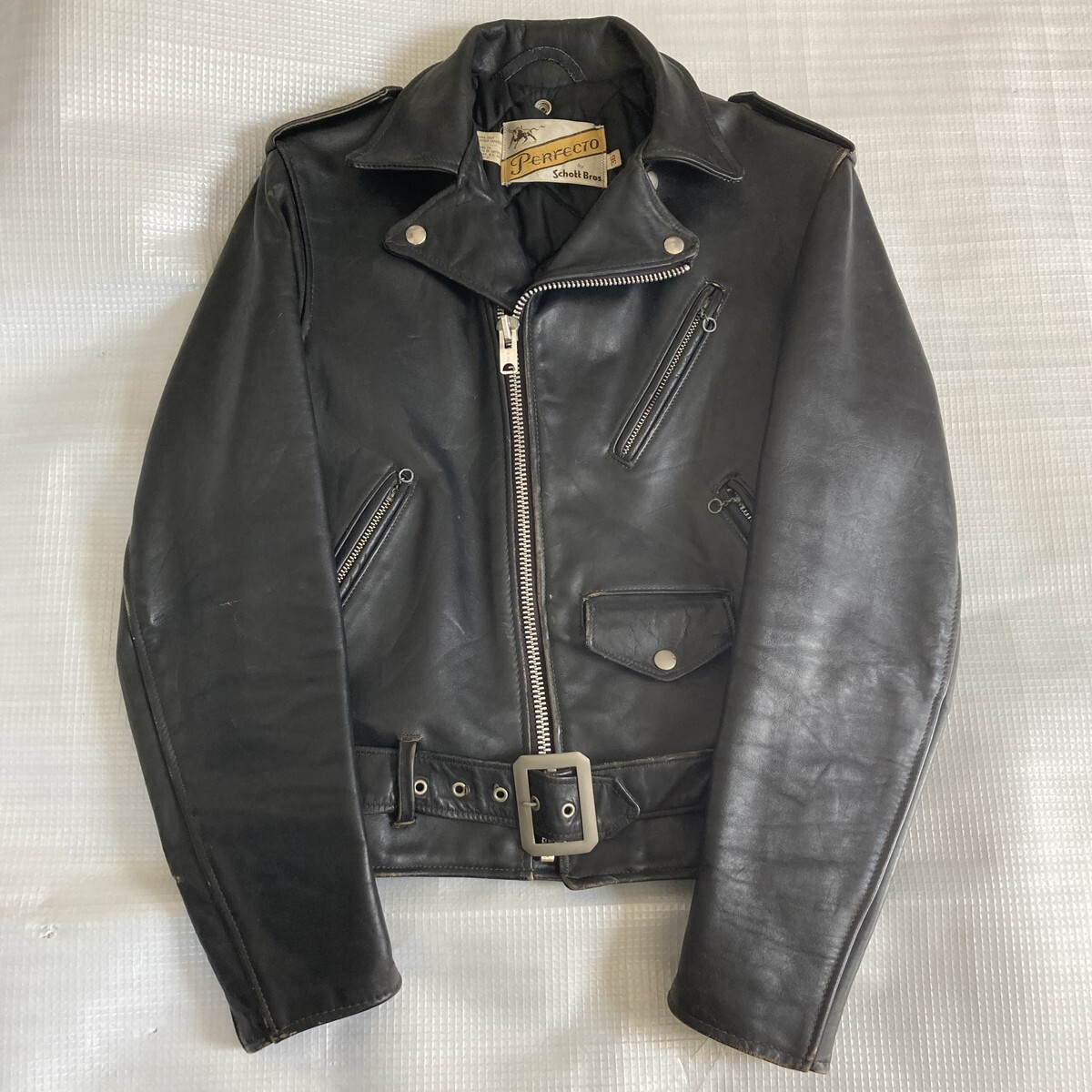 Schott Bros 70's レザー ジャケット サイズ36 黒 ヴィンテージ ダブル ライダース ショット ブロス 初期 牛 タグ ワンスター TALON 70s