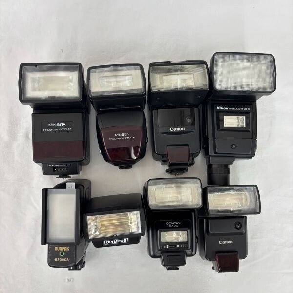 X217-O55-2191 ストロボ8点セット キャノン/ミノルタ/ニコン/コンタックス/オリンパス 5400xi/SPEEDLITE/4000AF/TLA360/540EZ フラシュ OB