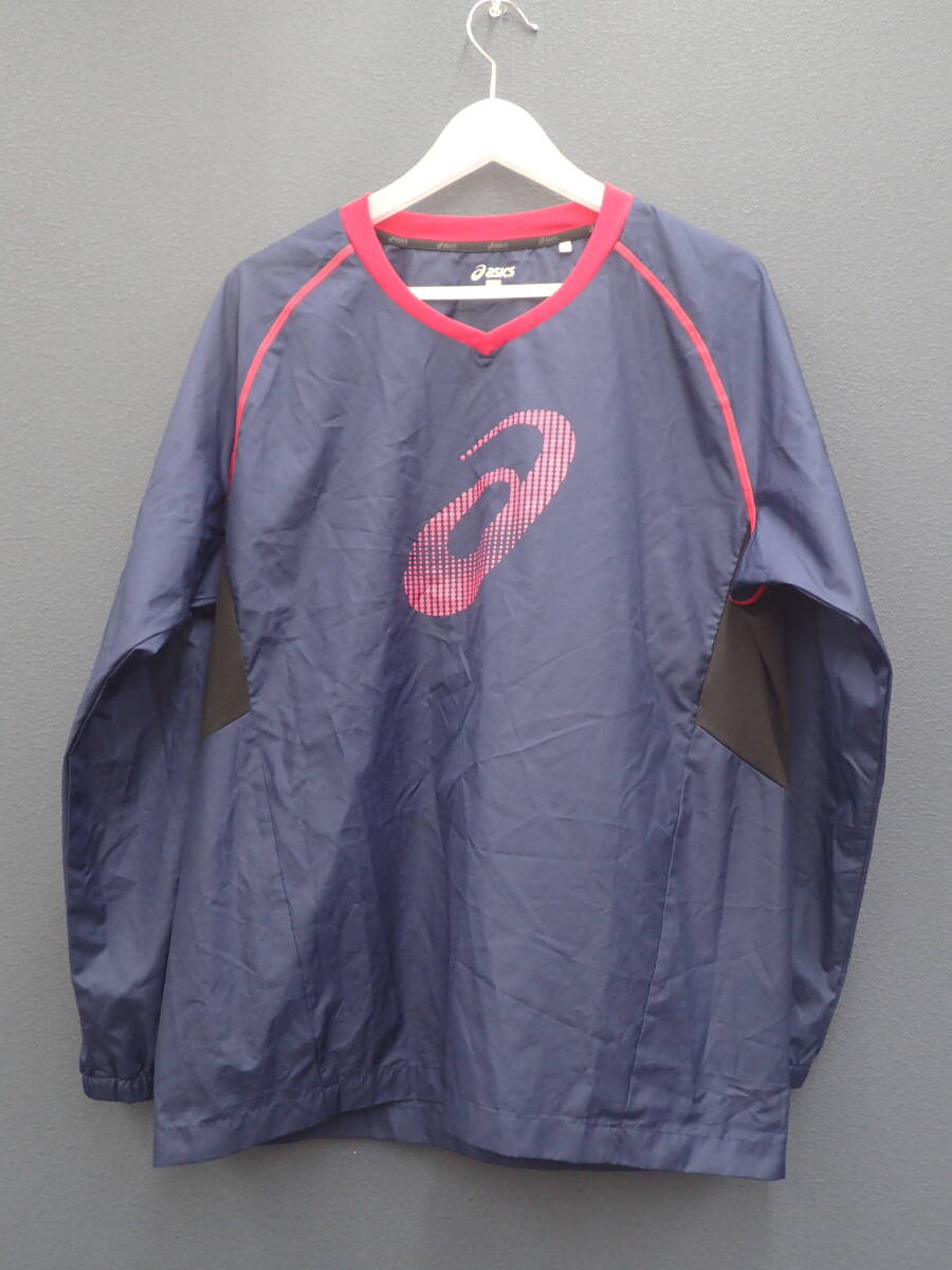 asics アシックス バレーボール ウォームアップシャツ 長袖ピステ Tシャツ M ネイビー系 XWW626 ポリエステル100％ 激安1円スタート