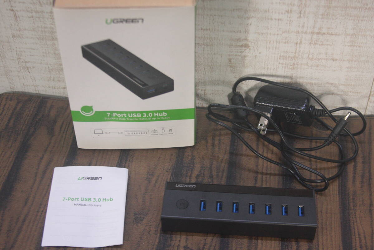 ∇340　UGREEN 7ポート USB3.0 ハブ 電源付き セルフパワー バスパワー両対応 高速データ転送