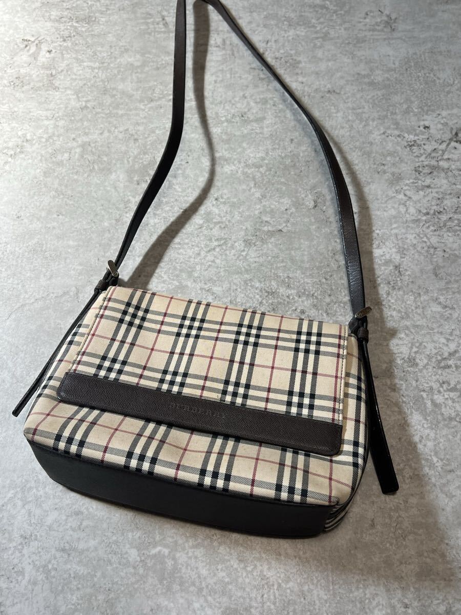 BURBERRY ショルダーバッグ バーバリー ノバチェック キャンバス レザー ベージュ ブラウン 斜め掛け 鞄