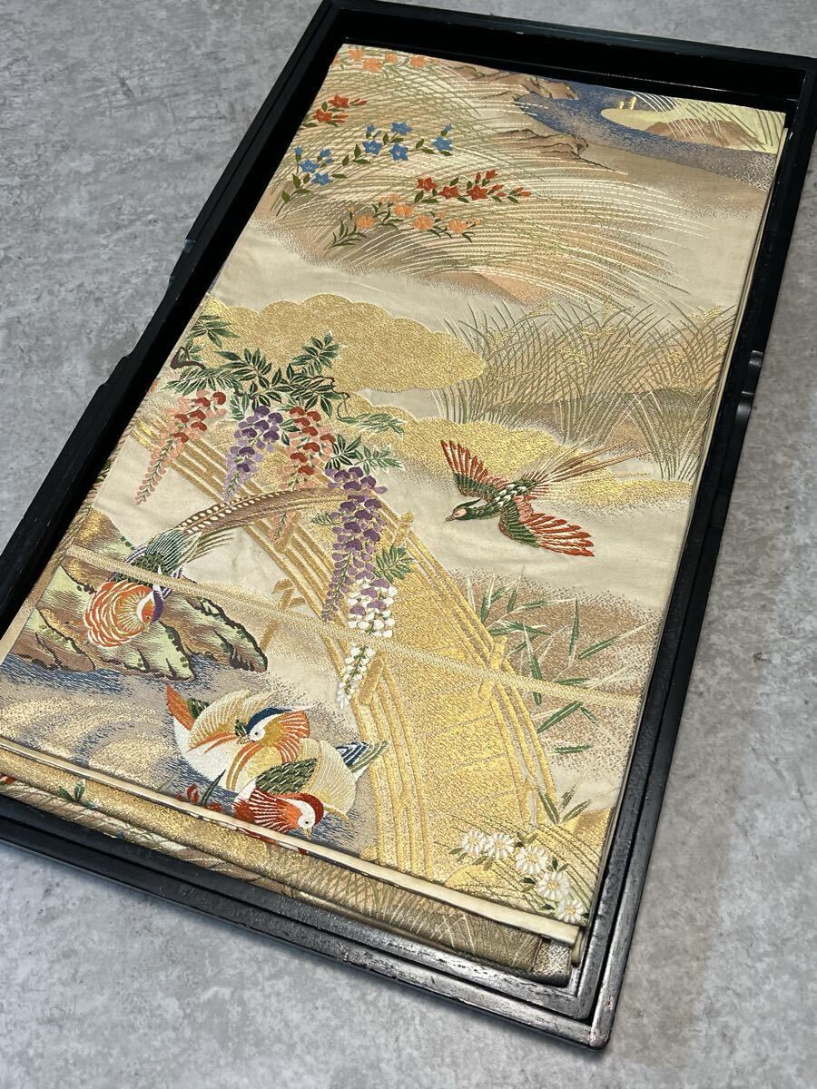 帯 袋帯 桃山花鳥の岬 正絹 呉服 金糸 ゴールド系 和装