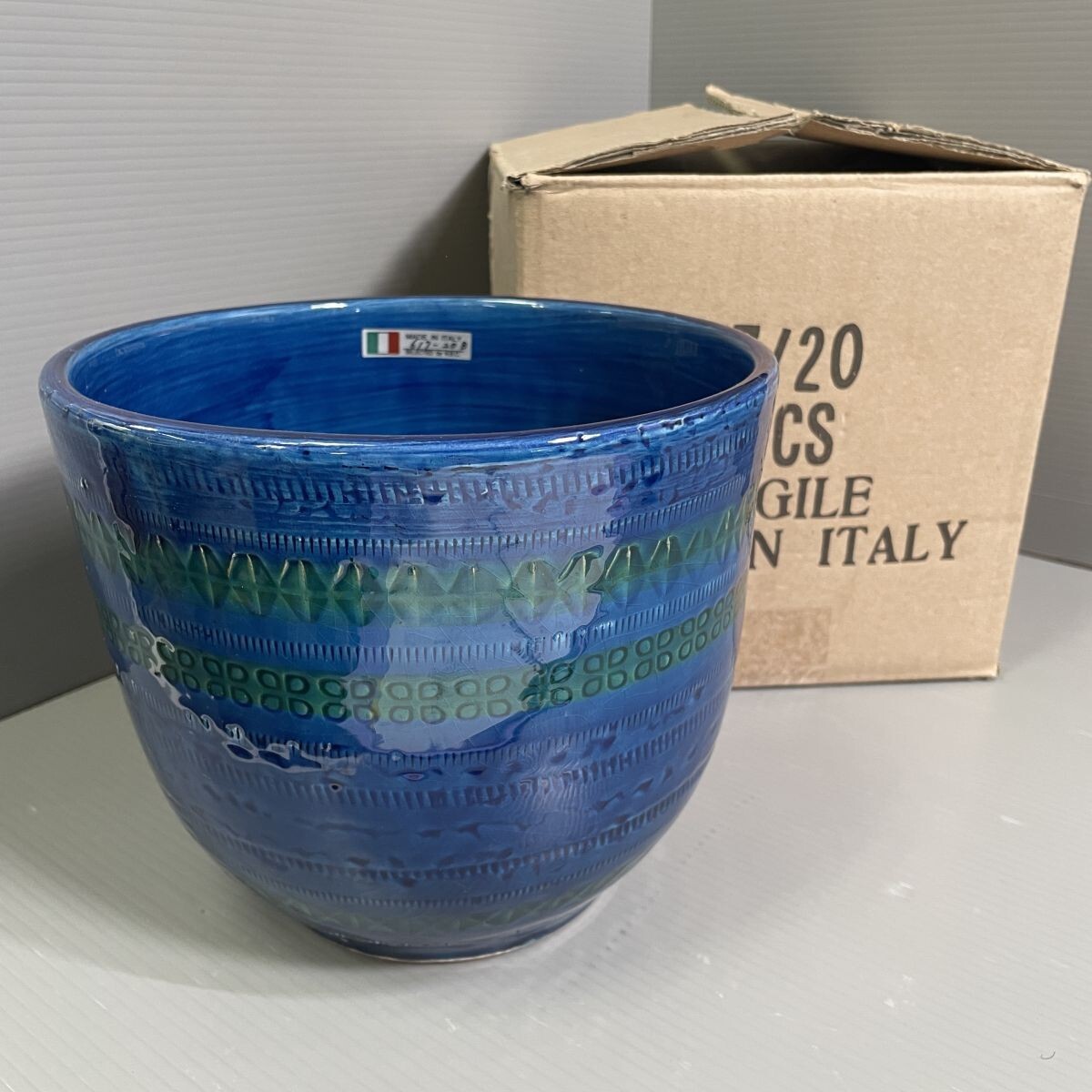 8b106★1000円～★イタリア製 陶器 植木鉢 ヴィンテージ フラワーベース リミニブルー風 N.B.C 整理品 花、園芸 造園用工具、資材 鉢