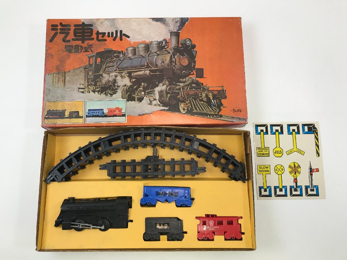 【7-2-5902】三ツ星商店 SUN 電動式 汽車セット 当時物 昭和レトロ 蒸気機関車 SL 貨車 レール プラスチック 鉄道模型 ビンテージ 玩具