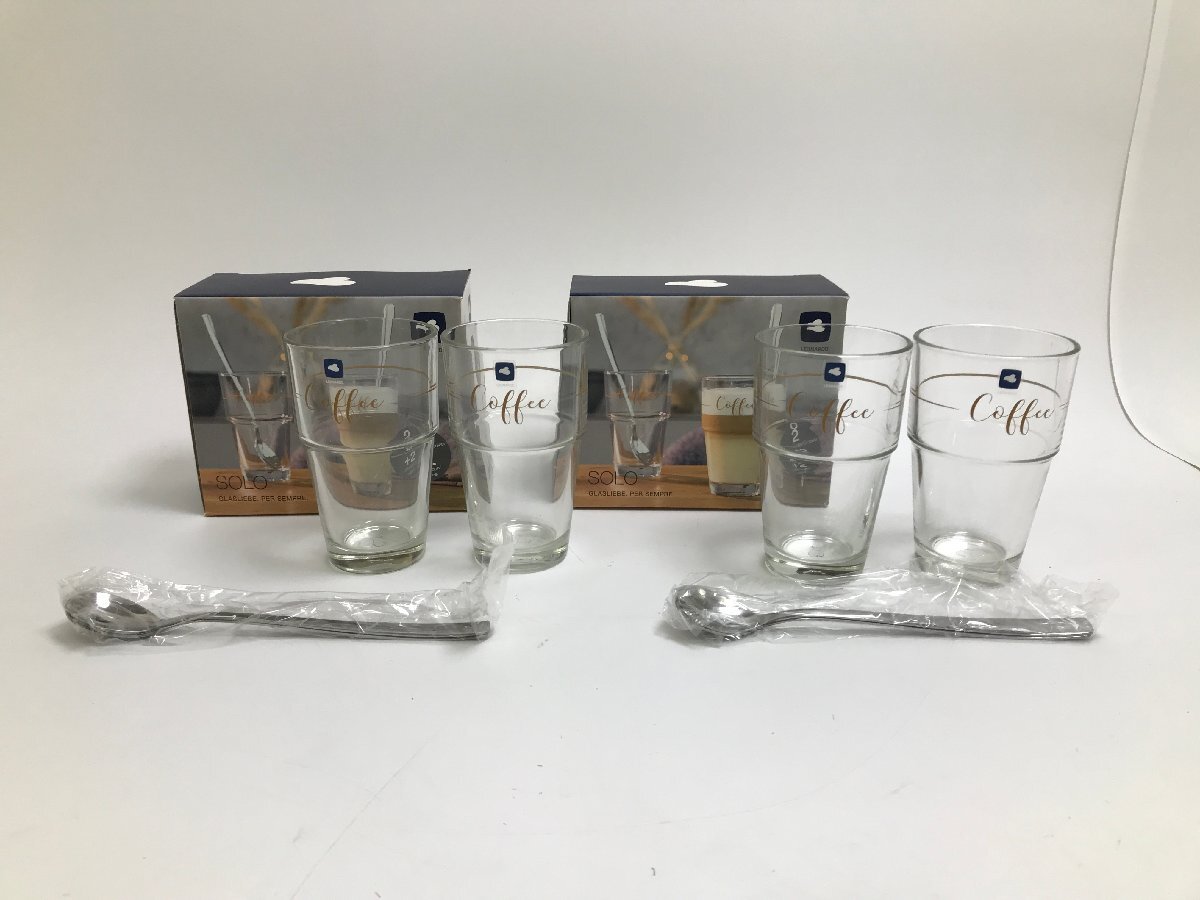【S7-6-7092】未使用品 LEONARDO レオナルド SOLO 043477 ラテマキアート&スプーン 2P 2個セット ガラス製 410ml 食洗器対応