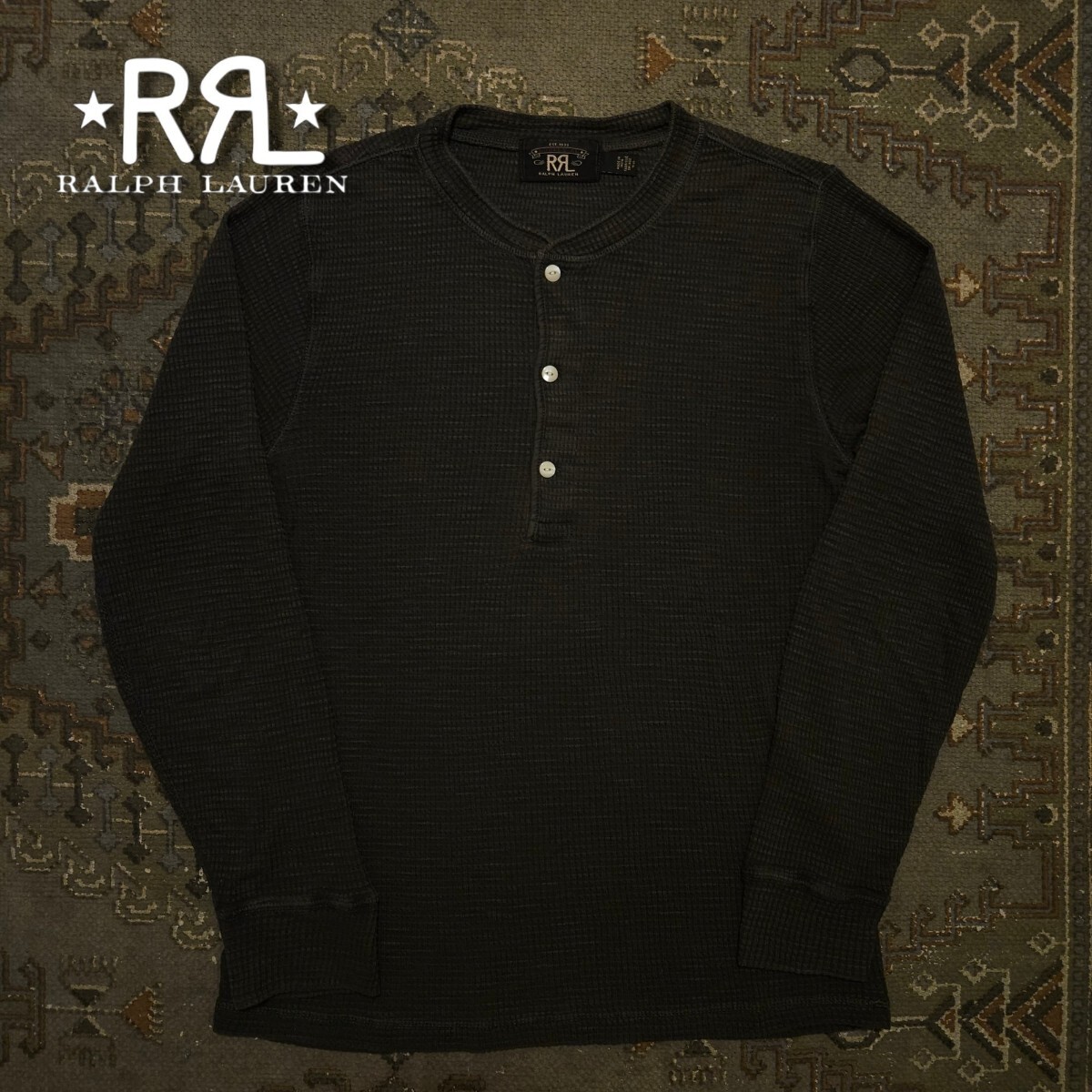 【木村拓哉/名作品】RRL HENLEYNECK THERMAL SHIRT【S】ヘンリーネック サーマル シャツ 黒 ブラック スミクロ キムタク着用 RALPH LAUREN