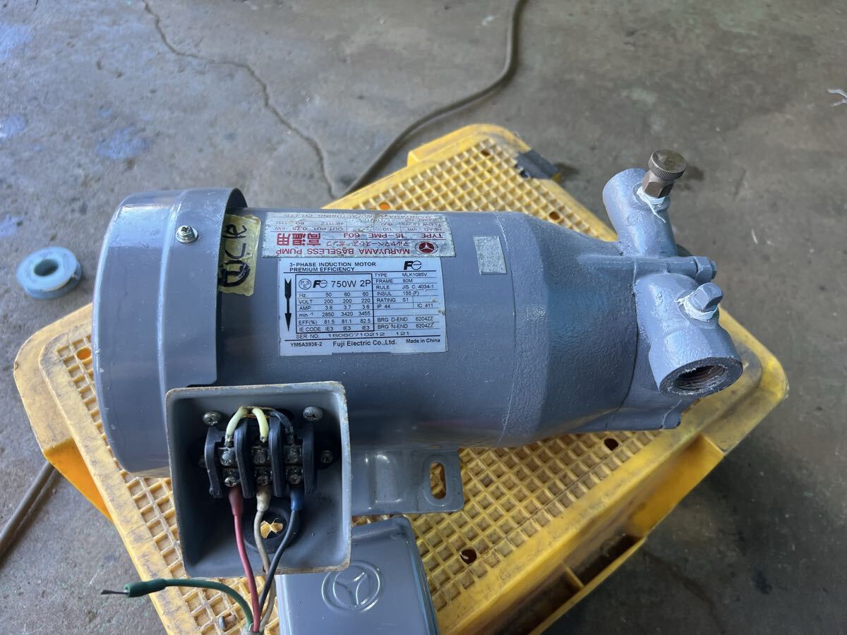 マルヤマベースレス　ポンプ　 200v 三相 0.75kw 通電確認動画あり