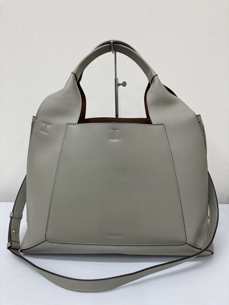 イ）【中古】FURLA フルラ GILDA ジルダ カーフ レザー 本革 2way ハンド バッグ グリーン系 【別売りパーツ付】