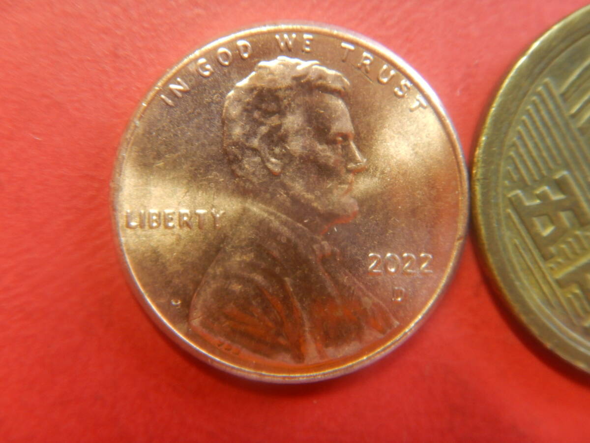 外国・USA／リンカーン１セント銅張り亜鉛貨（2022年D）　260805