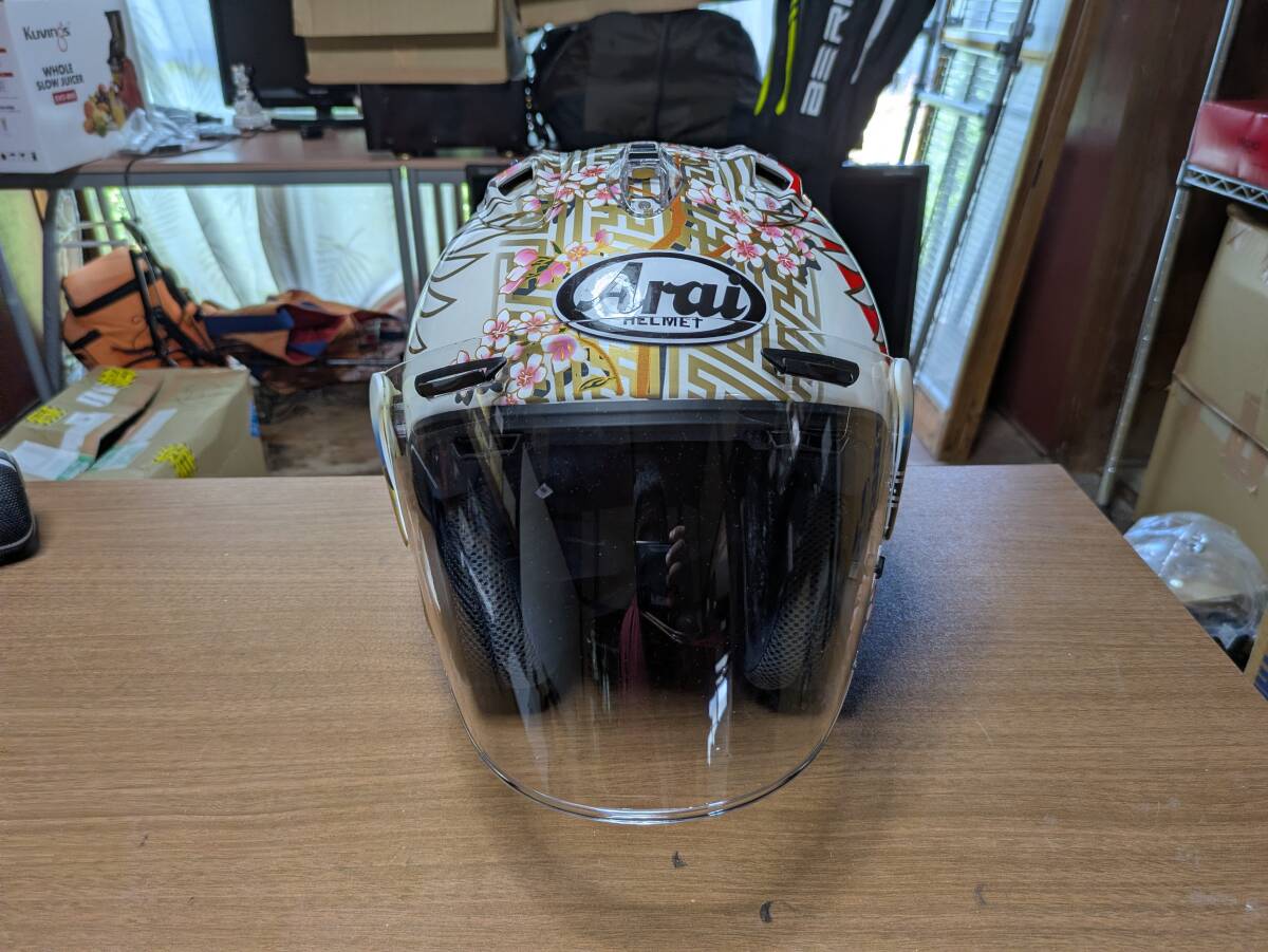 【美品】Arai VZ-RAM TSUBASA ツバサ Mサイズ ジェットヘルメット アライ YFデザイン 鶴 ススキ 和柄 袋付き 