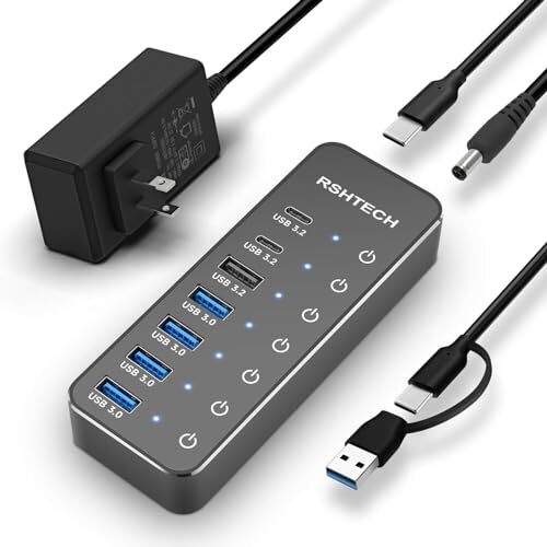 RSHTECH USBハブ 7ポート10Gbps対応 USB-Ax5 USB-Cx2 （ST07C） | アルミ製、セルフパ em