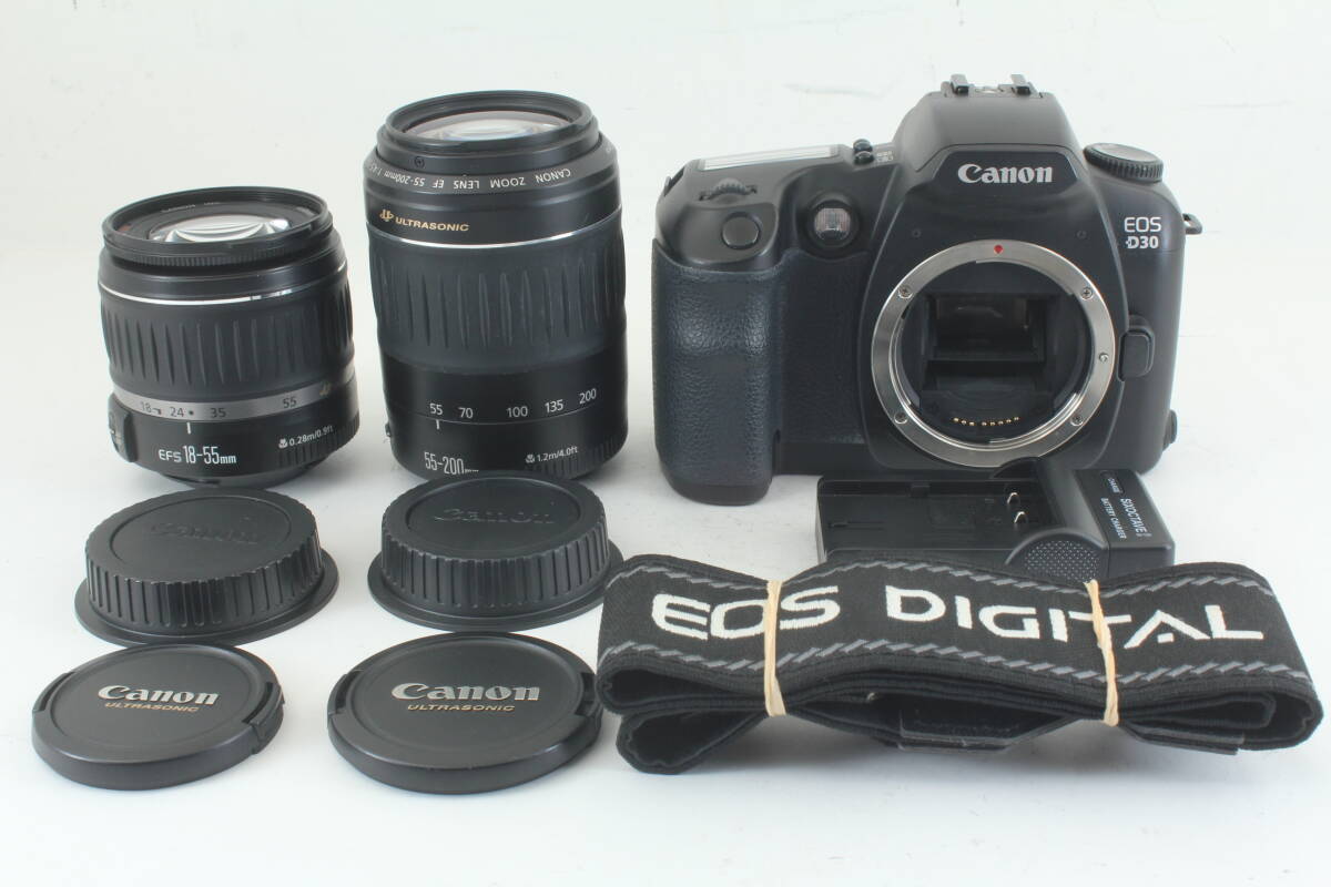 ダブルズーム Canon キャノン EOS D30 EF-S 18-55mm F3.5-5.6 Ⅱ USM EF55-200mm F4.5-5.6 ii USM デジタル一眼カメラ レンズ ストラップ