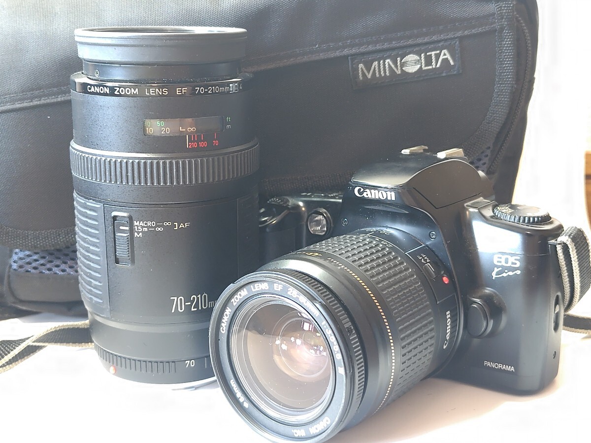 ★極上美品★CANONキャノン EOS kiss + 28-80mm 3.5-5.6 ii + 70-210 F4 シャッター フラッシュ 巻き上げ OK #M210