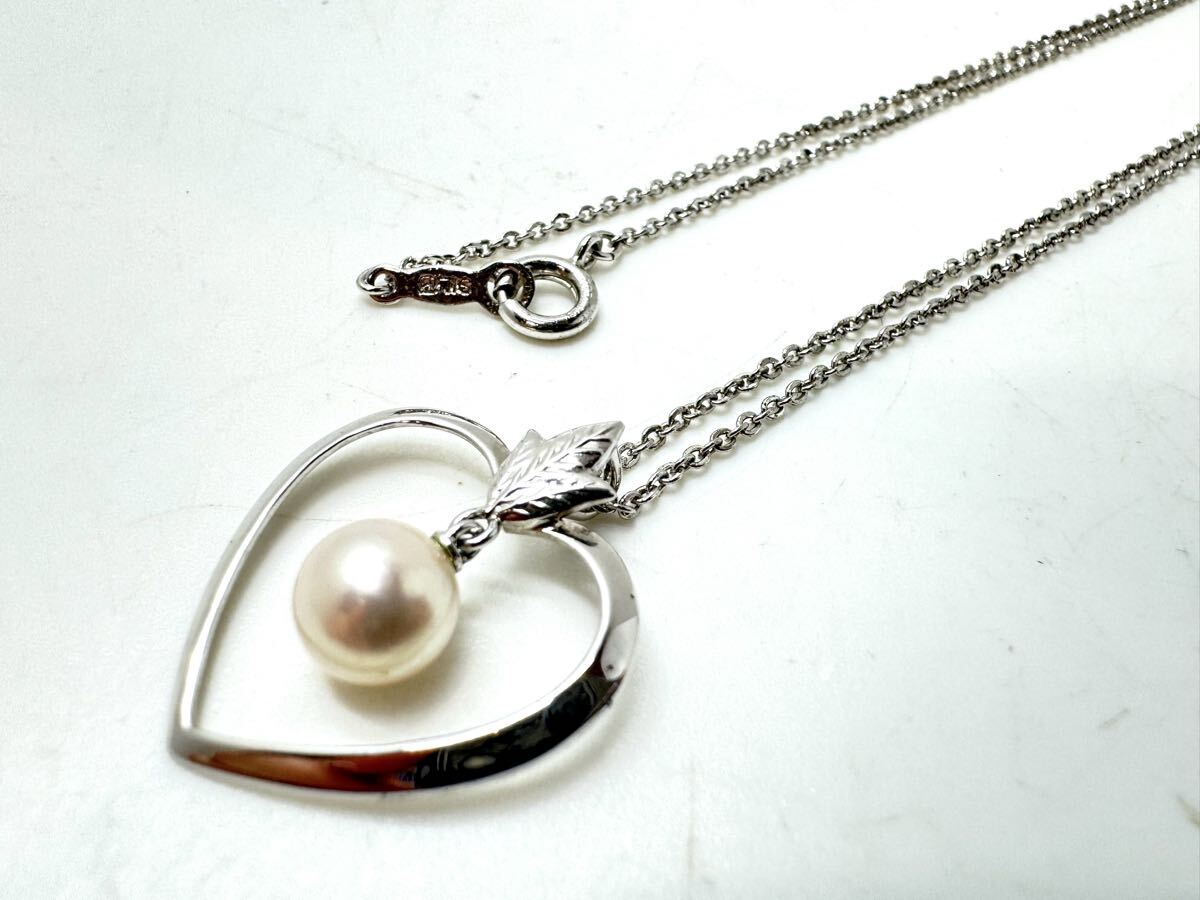 ◇MIKIMOTO ミキモト 本真珠 アコヤ真珠 パール 約6mm SV刻印 ネックレストップ ハート ネックレス シルバー系 レディース