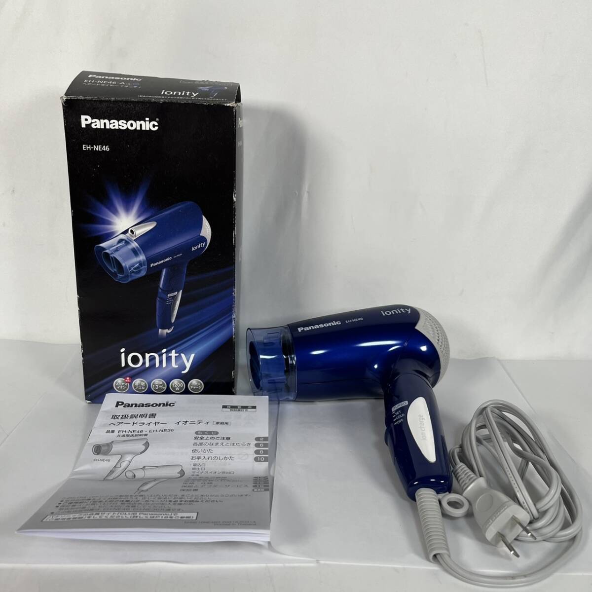 T) Panasonic EH-NE46 パナソニック ヘアドライヤー ionity イオニティ 1200w ブルー 青 動作確認済み T8G2528 
