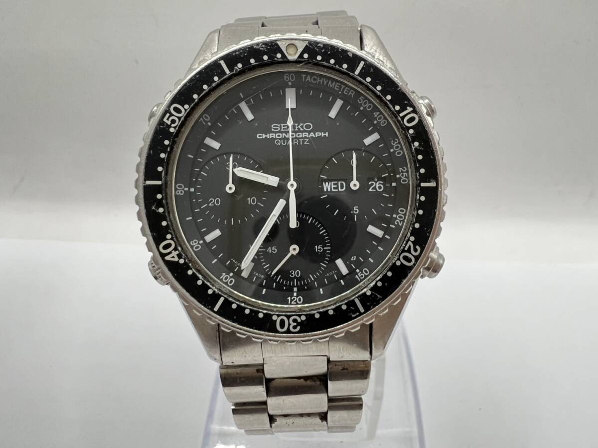 ■B)SEIKO セイコー メンズ腕時計 スピードマスター 7A38-6040 クォーツ クロノグラフ ブラック文字盤 回転ベゼル 未動作確認 B8H0406