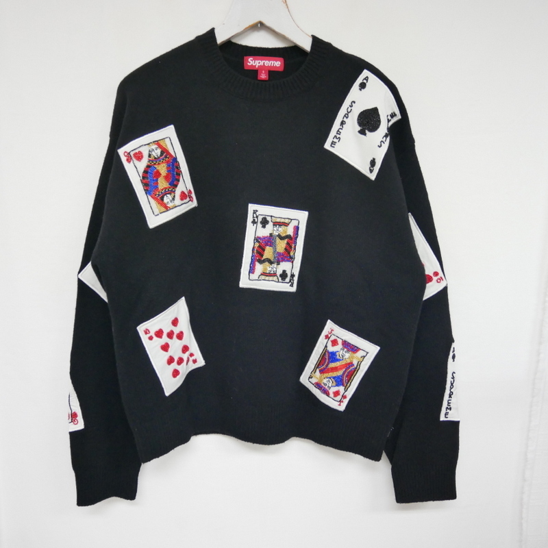 【1円】良好 Supreme 国内正規 25AW 25FW Beaded Cards Sweater ビーズ装飾 トランプ柄セーター ニット ビーデッドカード Black 黒 S