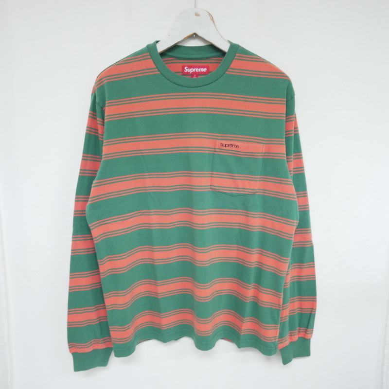 【1円】良好 Supreme 国内正規 25AW 25FW Stripe Pocket L/S Top ストライプ ポケット長袖Tシャツ トップス ボーダー Green グリーン 緑 S