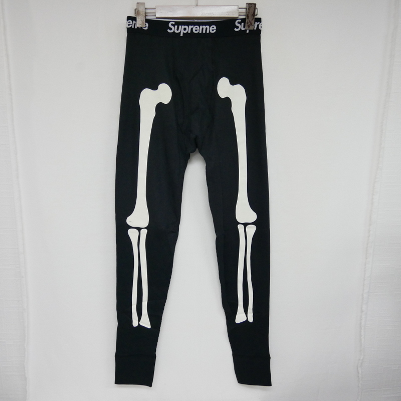 【1円】試着 Supreme×Hanes ヘインズ 国内正規 Bones Thermal Pant ボーンサーマルパンツ 骨 スケルトン Black ブラック 黒 S