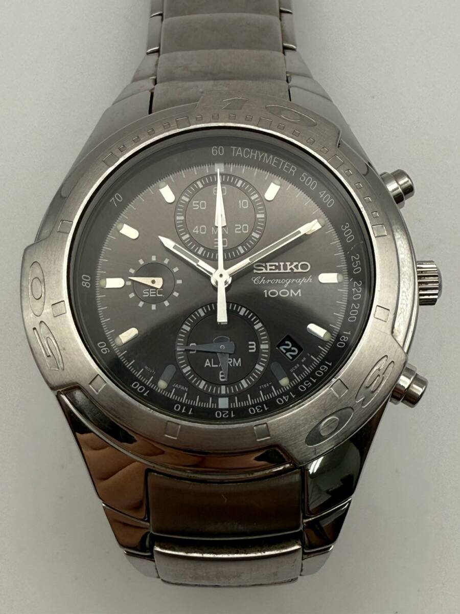 【1円スタート】SEIKO Chronograph 100M セイコー クロノグラフ ブランド腕時計 7T62-0BX0