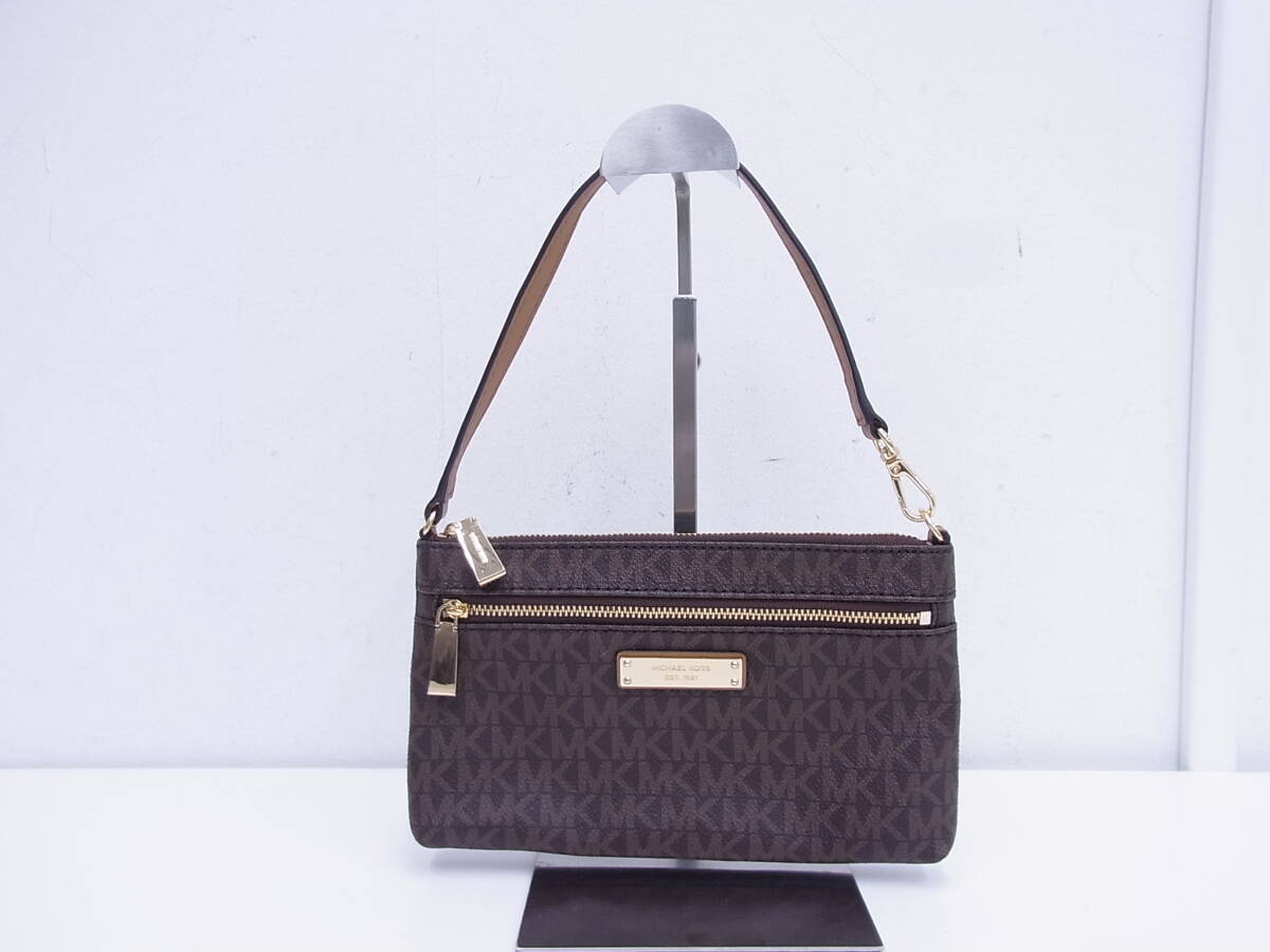 4677 ブランド祭 マイケル コース MICHAEL KORS ポーチバッグ 32S7GJSW3B ブラウン×ゴールド金具 リスレット ミニポーチ 服飾小物 中古品