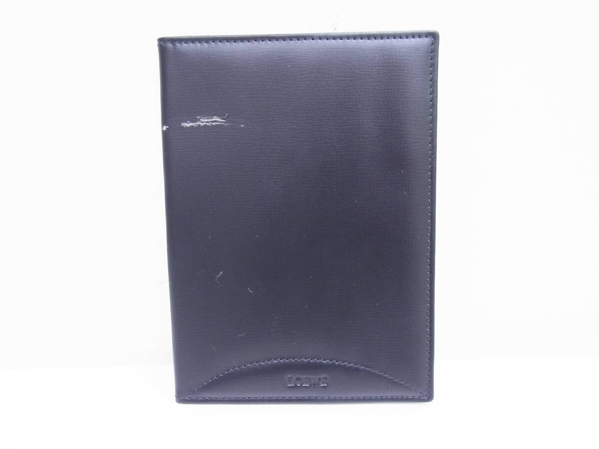 4772 ブランド祭 ロエベ LOEWE 手帳カバー ブラック クリアポケット付き ロゴ刻印あり パスケース キズあり ビジネス 服飾小物 中古品