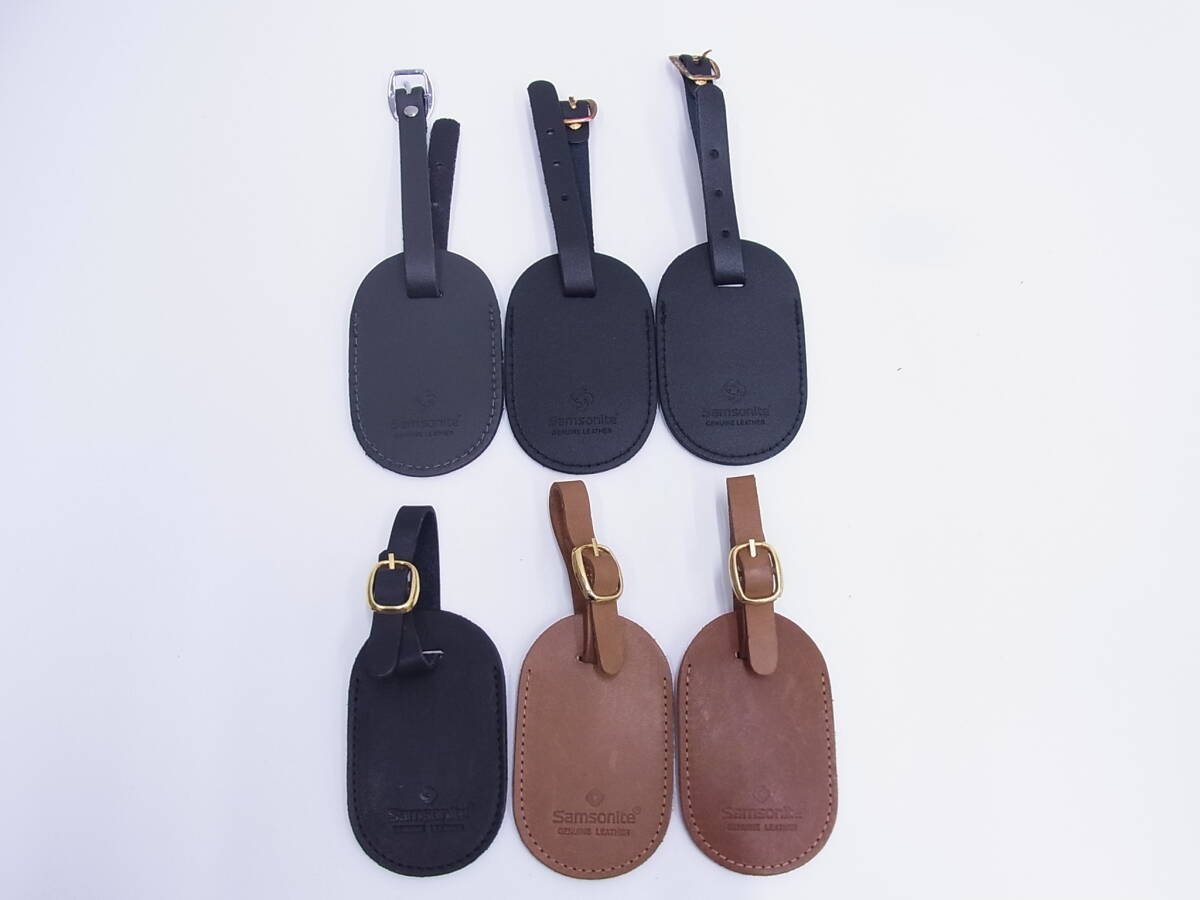 ブランド祭 ラゲッジタグ 6点 まとめ サムソナイト Samsonite 本革 ブラック ブラウン 金具劣化あり GENUINE LEATHER刻印 小物 雑貨 中古品