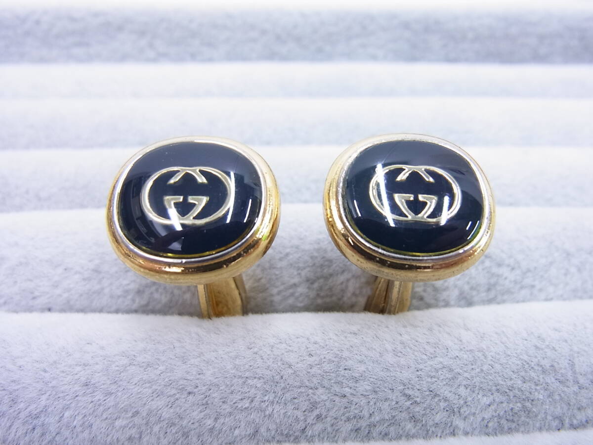 4741 ブランド祭 GUCCI グッチ インターロッキング カフス ブラック×ゴールド 小物 アクセサリー コレクション 中古品