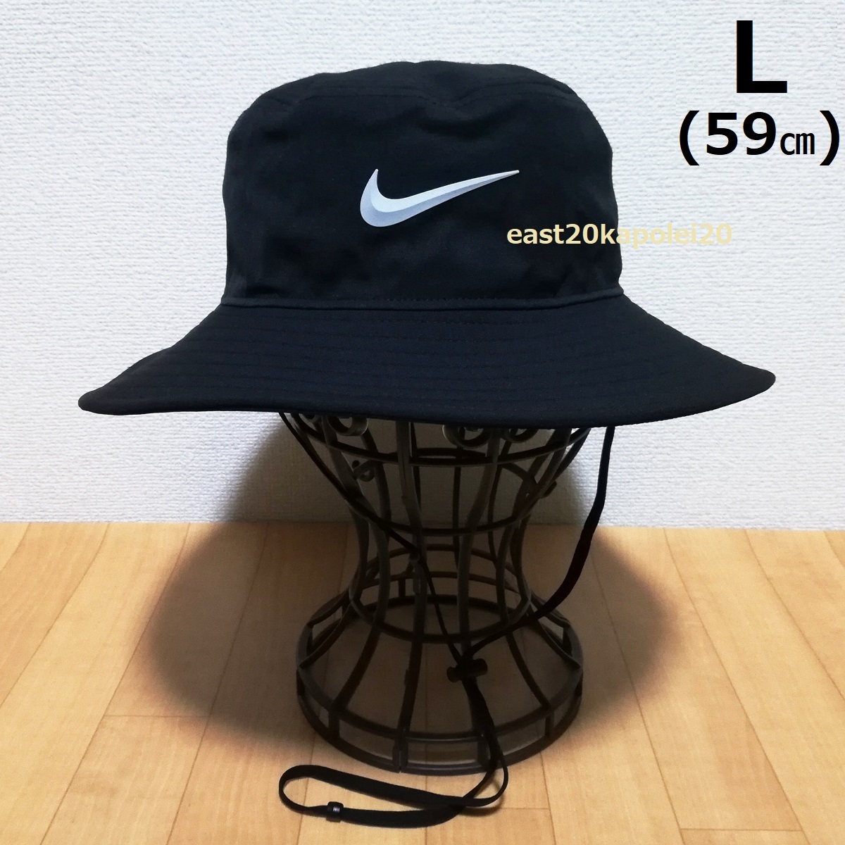 L size 新品 NIKE ナイキ DRI-FIT UV スウッシュ 3D 立体 ロゴ エイペックス バケット ハット 帽子 59㎝ 黒 未使用 FZ7945 ゴルフ 送料無料