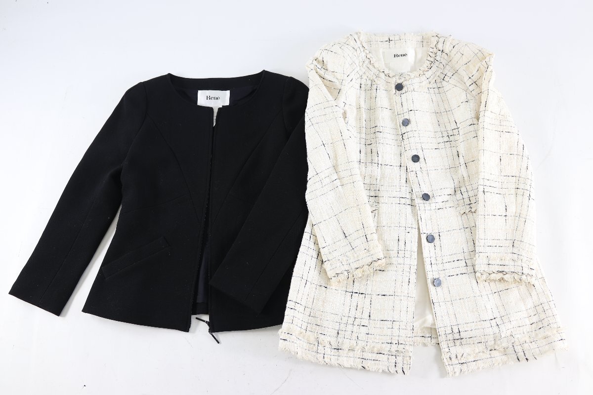 【2点】Rene ルネ ジャケット ノーカラー ツイード サイズ 34 36 レディース 婦人服 まとめ売り 6362-IN